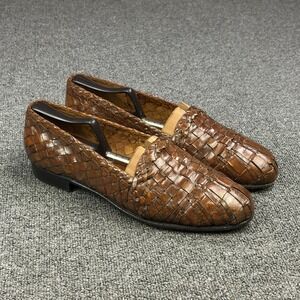 Moreschi Brown Woven Leather Loafers Mens 10 Handmade Italian Slip On Dress Shoe